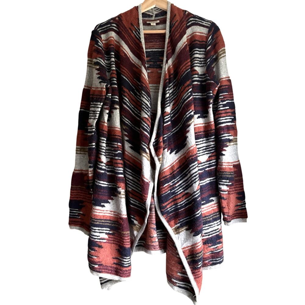 LUCKY BRAND Open Front Drape Cardigan Sweater Aztec Southwestern Burnout Knit‎ M